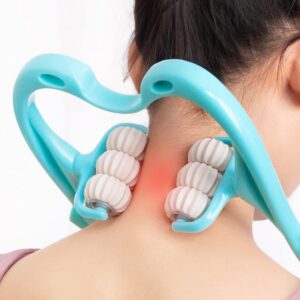 Manual Neck Massager For Cervical pain, deep Tissue | Handheld Shoulder Massager Tool with 6 Balls Trigger Point Roller Massager for Legs Waist Neck and Shoulder (Random color)