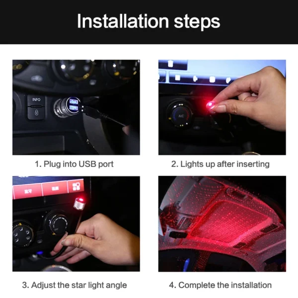 Car Roof Projection Light USB Portable Star Night Light Adjustable LED Galaxy Atmosphere Light Interior Ceiling Projector (random color ) - Image 11