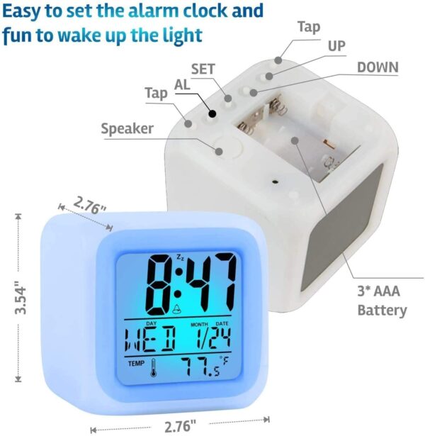 Alarm Clock Sublimation LED Digital Clock 7 Color Changing Light Night Glowing Kids Desk Clock - Image 10