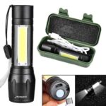 USB Charging XPE+COB LED Flashlight Lamp Torch With Clip Three Mode Zoomable Lamp Built in Battery with Box