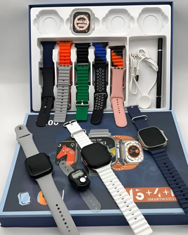 Y200 Smart Watch | 3 watches | 13 Straps | Silicone Case | Touch pen & Counter | 3 in 1 Combo Deal | Family Pack (Random color) - Image 3