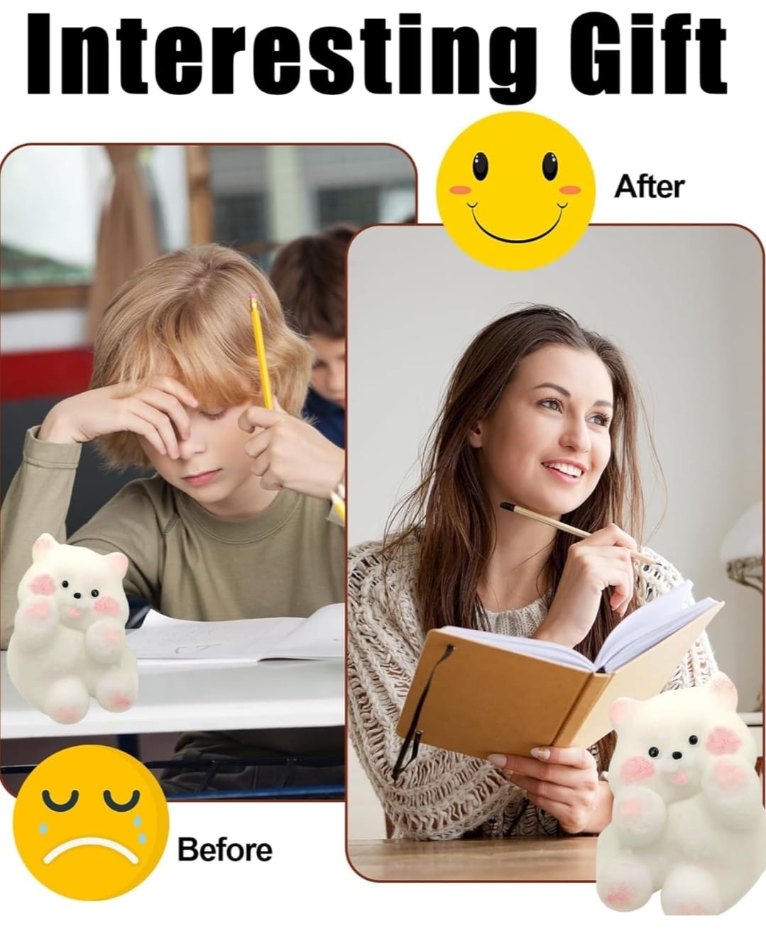 Squishy Stress Relief Funny Novelty Cute Animals Stress Relieving Fidget For Boys Girls Birthday Party Gifts Anxiety&Relaxation For Kids Teenage (White) - Image 2