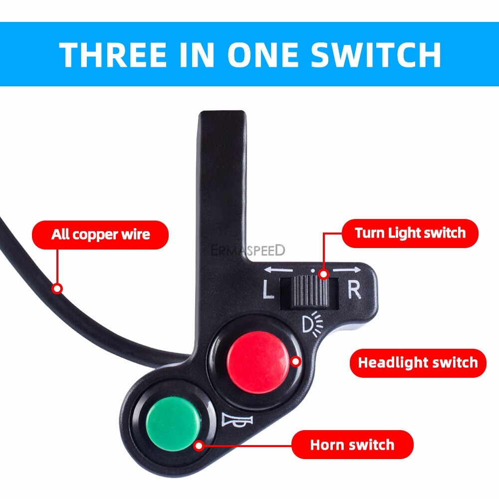 Universal Motorcycle Handlebar Switches ON/OFF Button Connector Horn Turn Signal Lights Head Spot Light Switch - Image 3