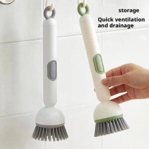 Kitchen Cleaning Adjustable Handle Brush With Soap Dispenser Refillable PET Portable Head For Dishes Pans Pots (Random Colour)